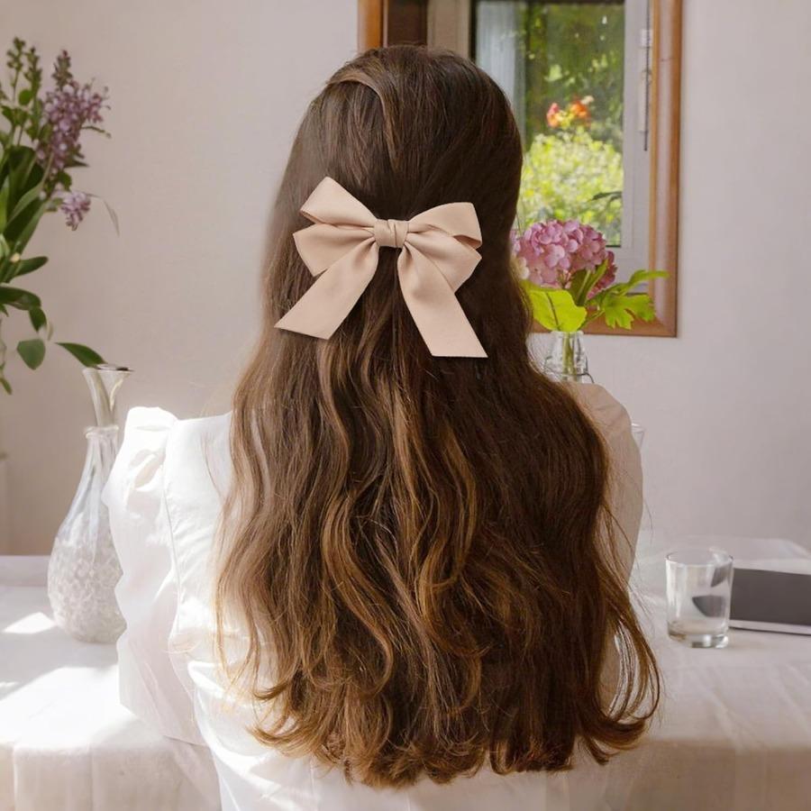 Bessrung 6pcs Small Hair Bows, Soft Satin Ribbon Bow Hair Clips for Women Teens, Non-Slip Hair Barrettes for Curly Straight Hair, Cute Bow Clips