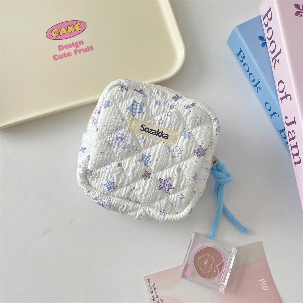 Mini Cute Square Cosmetic Bag Women Portable Earphones Lipstick Sanitary Napkins Storage Pouch Small Makeup Zipper Bags Purse