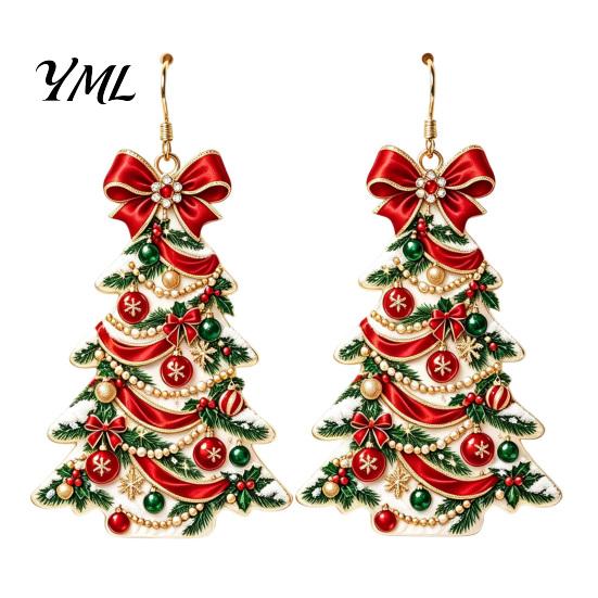 Christmas Jewelry for Women 2D Acrylic Earrings, Colorful Tree Dangle Earrings with Bow Holiday Party Decor, Lightweight Drop Jewelry, Decorations