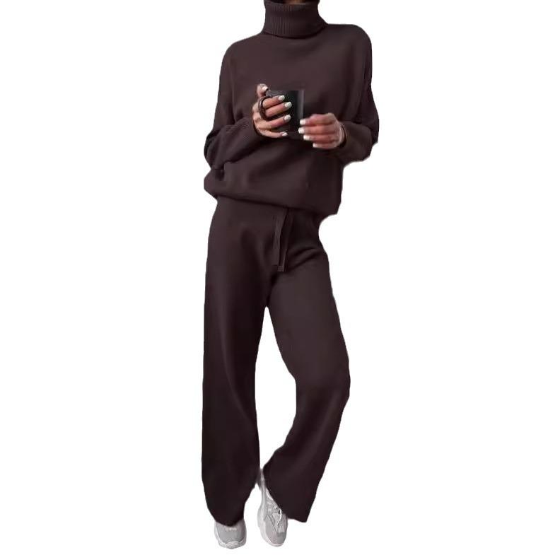 Stylish High Neck Solid Color Spliced Knitted Two-Piece Set - Autumn/Winter 2025 Collection