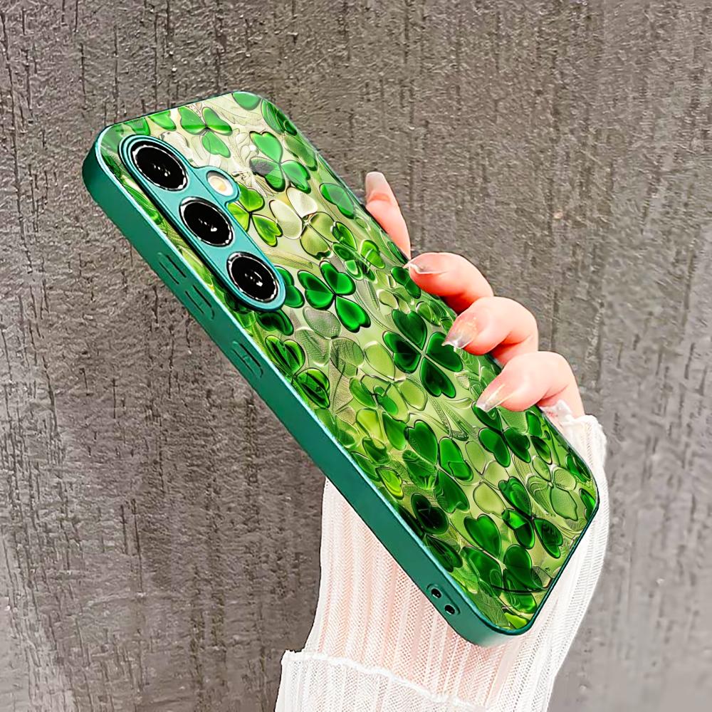 Crystal-like quality Four Leaf Clover PhoneCase Glass PhoneCase for Samsung Galaxy S26 S25 S24 S23 S22 FE Ultra Plus Exquisite