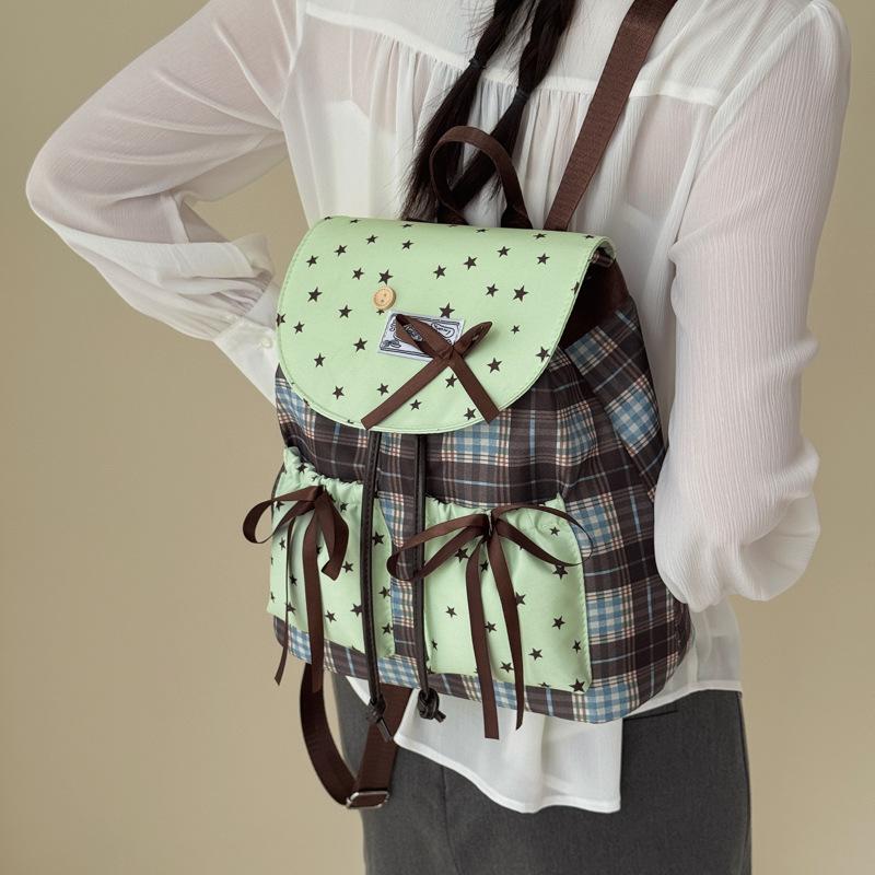 Schultasche Mode Süßes Mädchen Windtasche 1011 Neu Süß Premium Schleife Karomuster Rucksack
