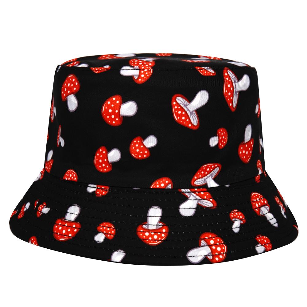 Mushroom Print Reversible Bucket Hat Women Men Summer Outdoor Sunscreen Fisherman Hat Unisex Fashion Decorate Sun Panama Hip Hop
