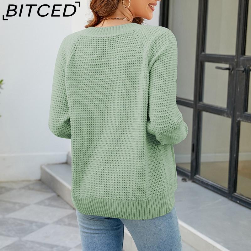 BITCED Autumn/Winter Women's Solid Colour Zip-Up O-Neck Knitted Cardigan