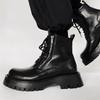 Herren Trendige High-Top Lederstiefel Plateau-Sohle High-End Mittelhoch Werkzeug Lokomotive Stiefel Herren Herbst und Winter Britischer Stil Martin Stiefel