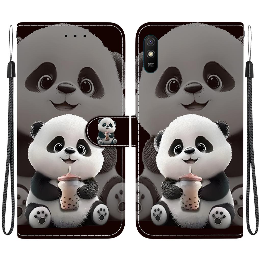 Handgefertigte PU-Leder-Klapphülle für Redmi 9A Rutschfeste stoßfeste Hülle mit Handschlaufe & Herz-/Rosen-/Katzen-Designs