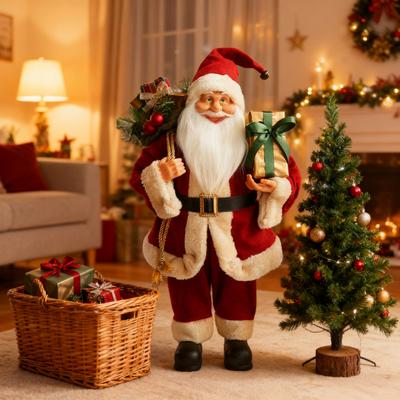 Figura de Papá Noel de Navidad Figura de Papá Noel de pie con bolsa de regalos y caja de regalo Decoración navideña para fiesta navideña Decoración del hogar