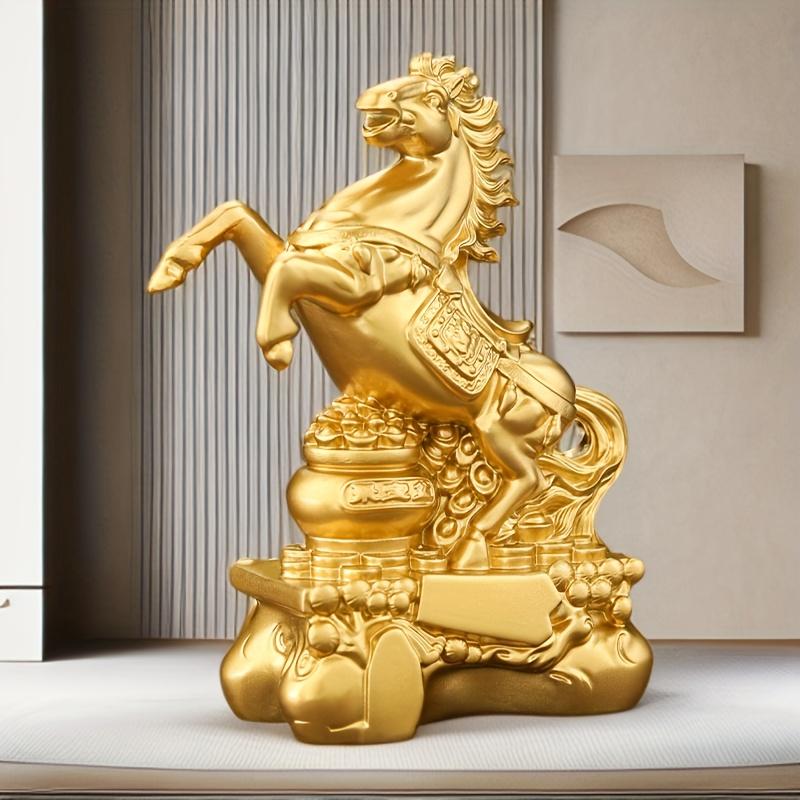 Golden Horse Statue - Resin Material Indoor/Outdoor Decor, Exquisite Design Suitable for Home, Office & Holiday New Year Display