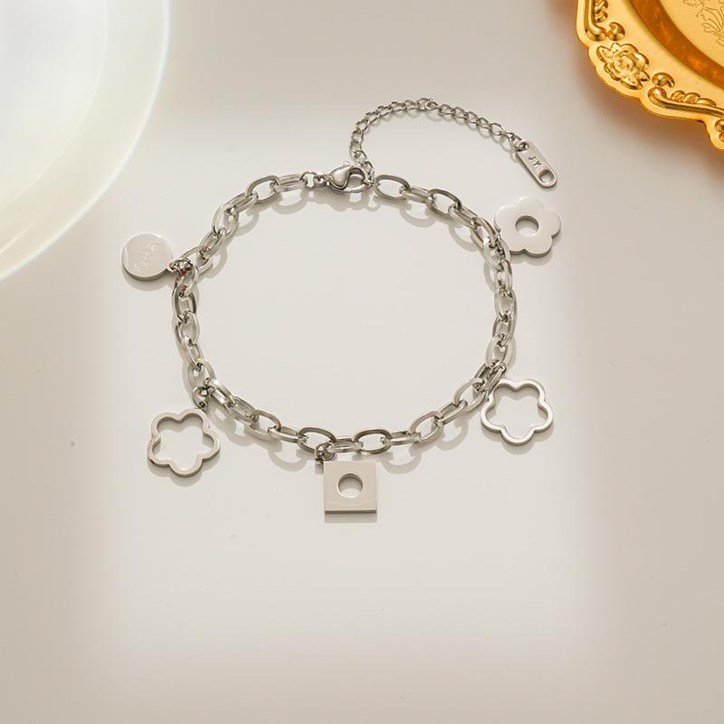CARLIDANA INS Style Five Petal Hollow Flower Bracelet Crystal Versatile Bracelet Titanium Steel Fine jewelry Bracelet Women