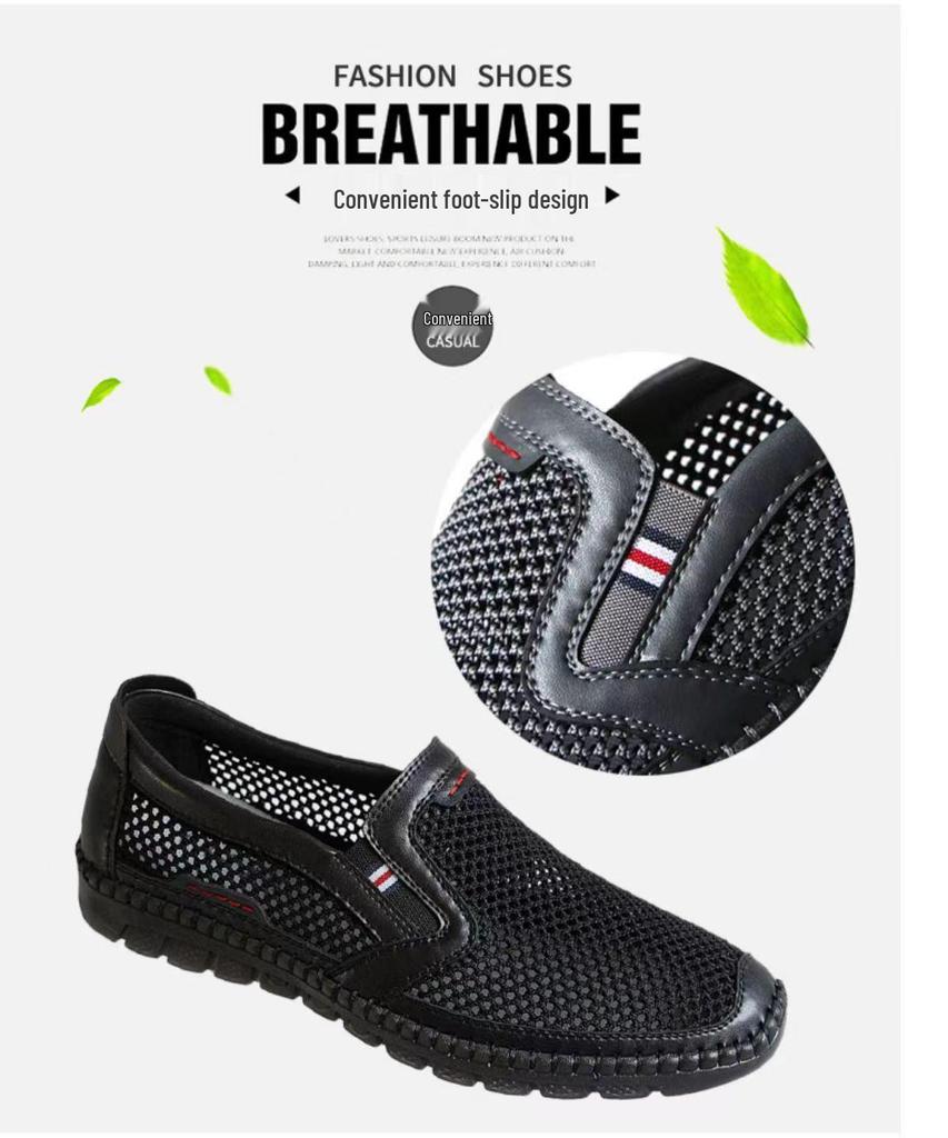 Men's Breathable Soft Leather Mesh Slip-on Shoes for Summer