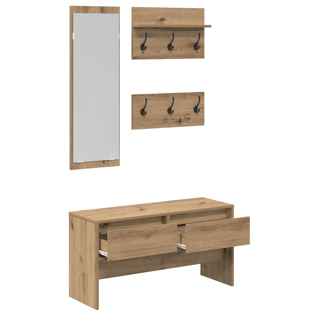 Hallway Furniture Set with Shelf 4 pcs Rustic Oak Wood Material