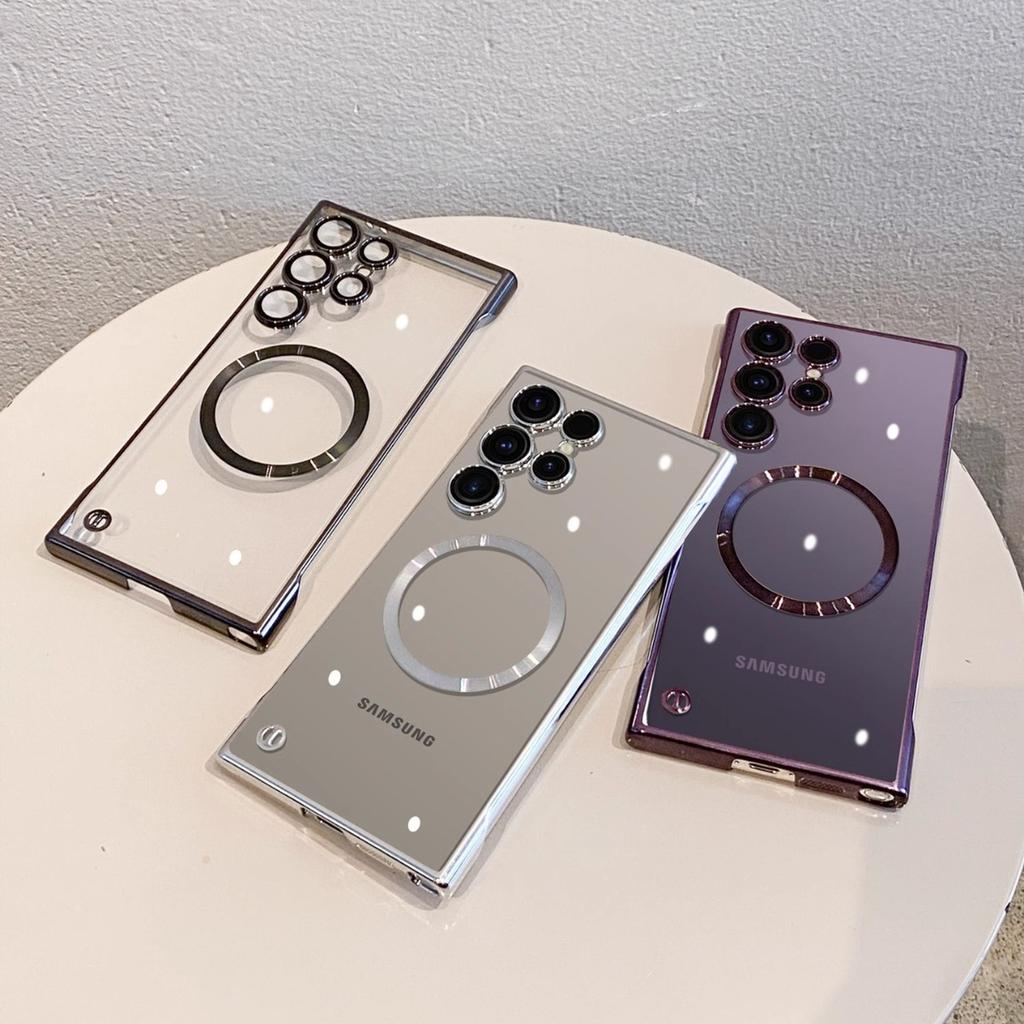 Ultratynn Passer til Samsung S25 Ultra Mobiltelefondeksel Magnetisk Platering Gjennomsiktig S24Plus Rammeløst S24 Beskyttelsesdeksel