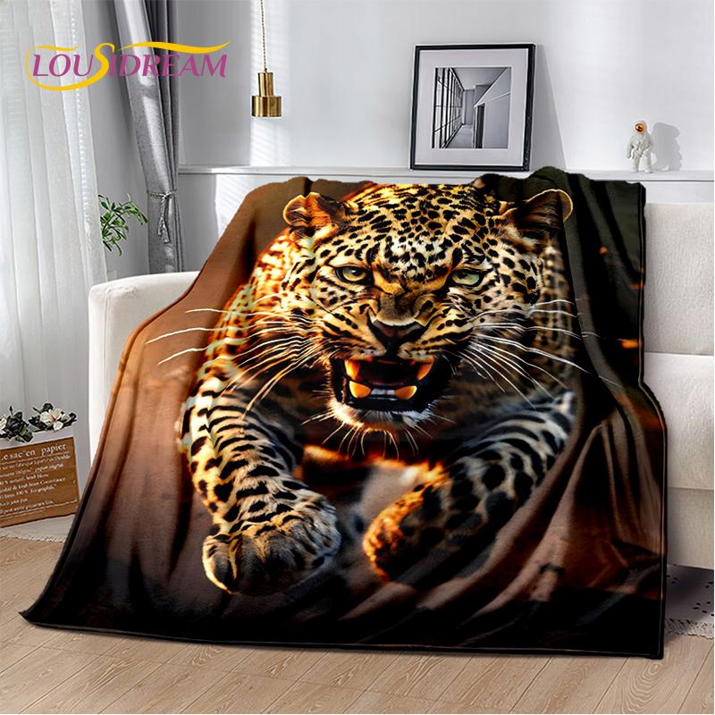 Fierce Tiger Lion Leopard Beast Animal Wildlife Cartoon Blanket,Soft Throw Blanket for Home Bedroom Bed Sofa Picnic Office Cover