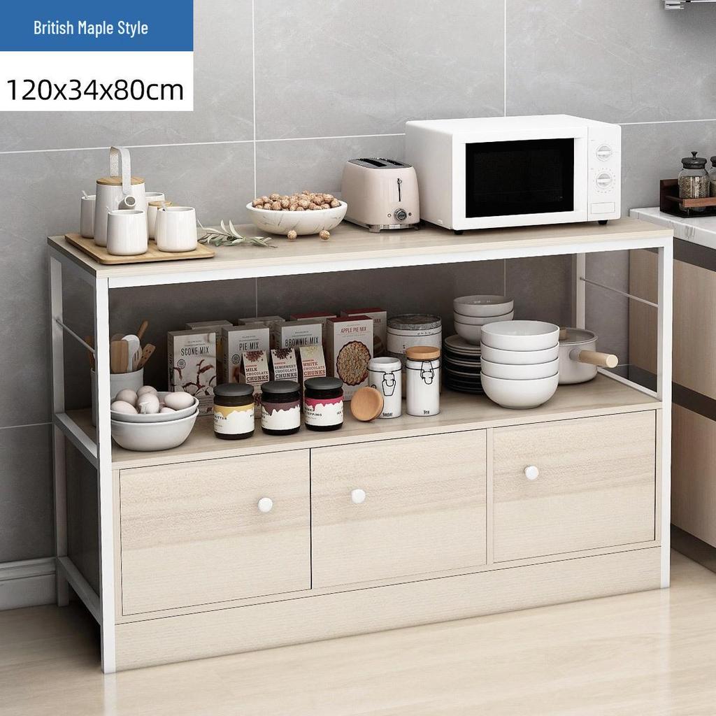 Multi-Layer Kitchen Organizer: Storage Rack, Bowl Cabinet, Cutting Table, Microwave & Vegetable Shelf, Floor Standing Cupboard