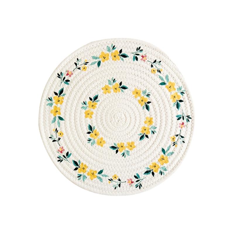Cotton Coasters Pad Heat Protective Round Placemat Dishwasher Safe Surfaces Protectors for Hot Utensils Table top