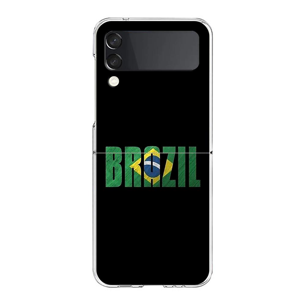 Transparent Phone Case For Samsung Galaxy Z Flip 3 4 5 6 7 Hard Folding PC Z Flip3 Flip4 Cover Large Brazil Flag