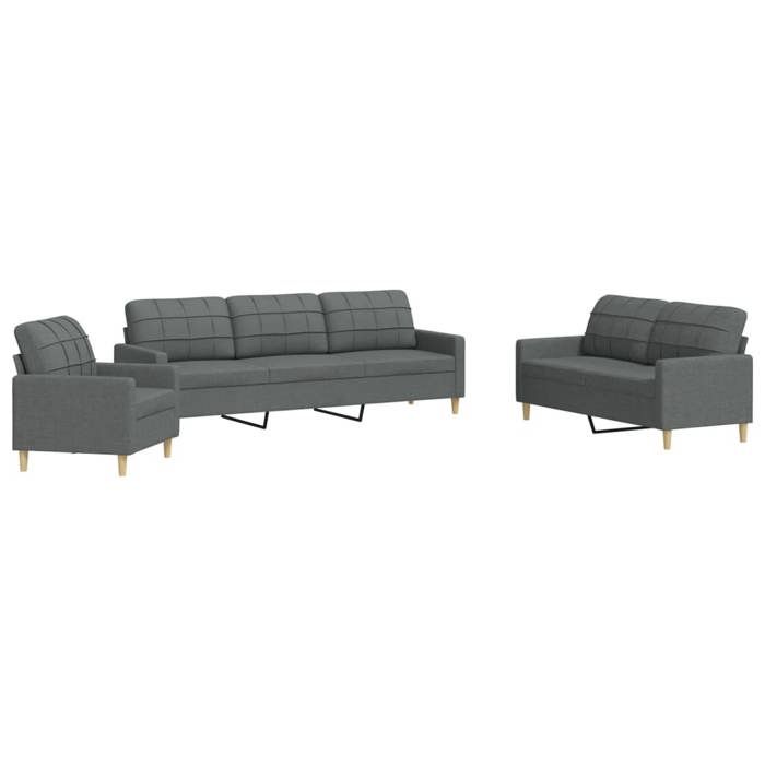 VidaXL Ensemble de canapés 3 pcs gris foncé tissu, canapé, siège de canapé, canapé relax, canapé confort, fauteuil de 3278288