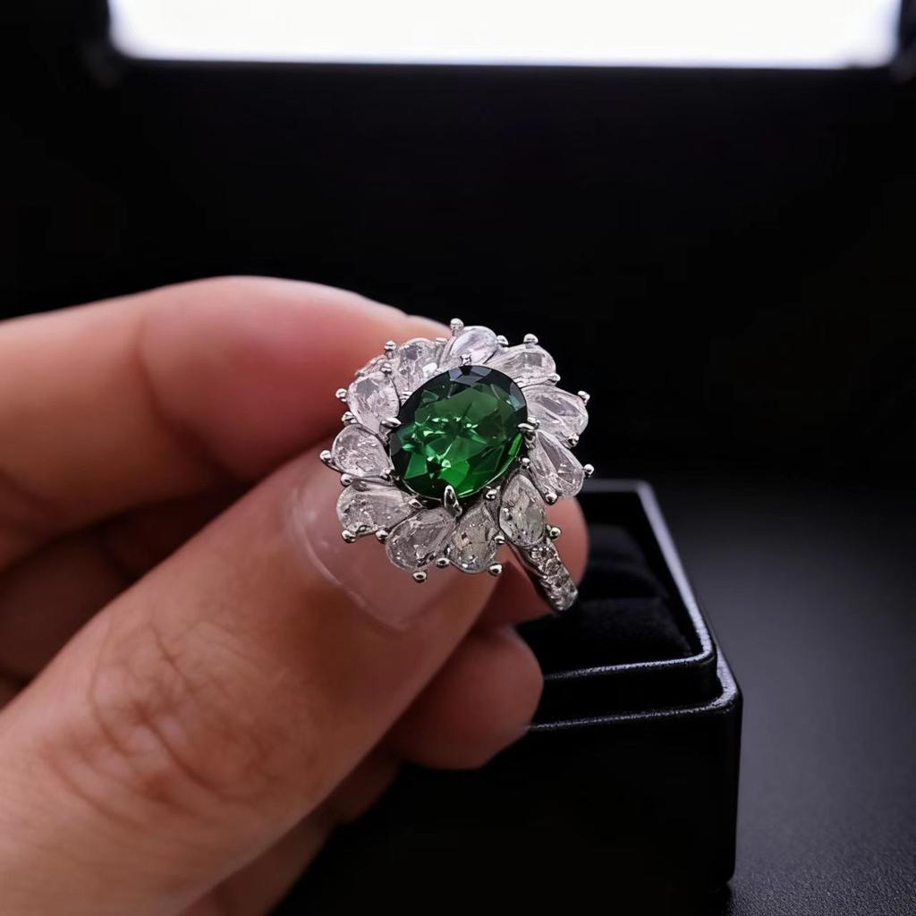 Fashion Coconut Round Papalacha Pink Diamond Ring Women'S Light Pink Treasure Flower Women'S Ring High Carbon Full Diamond Ring