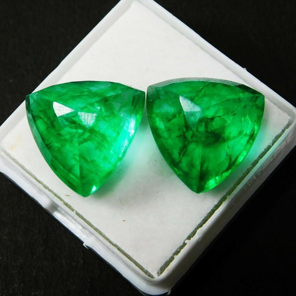 Natural COLOMBIAN Emerald Trillion Cut 17.58 Ct CERTIFIED Green Pair Gemstone