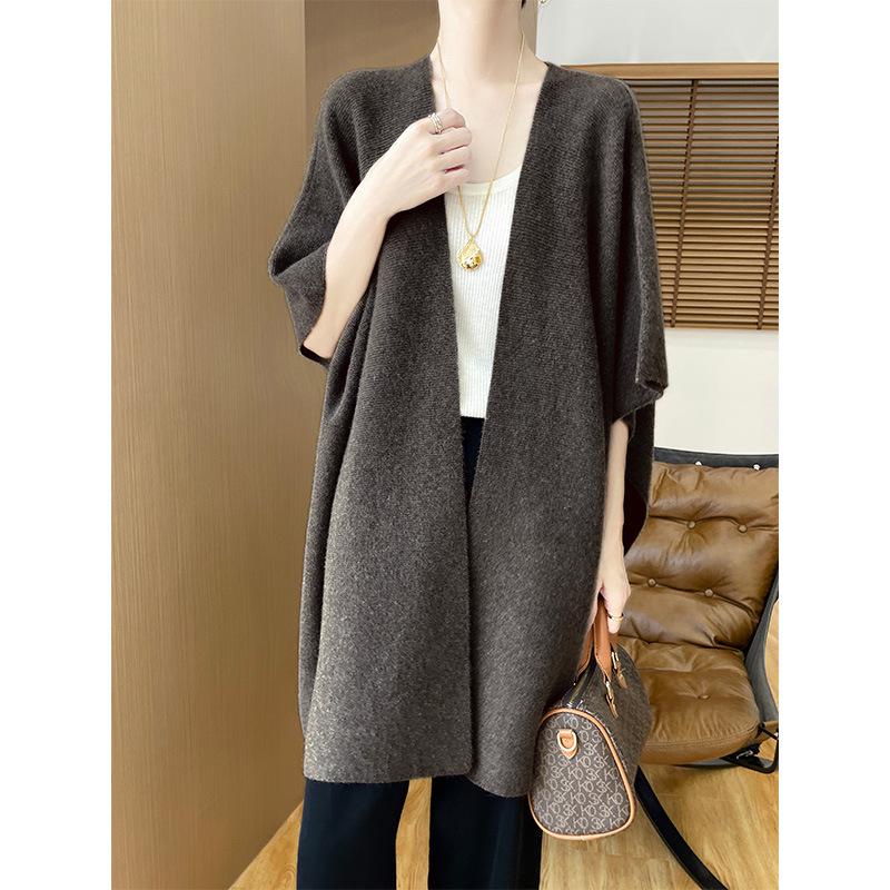 Women's Korean-Style Wool Shawl Cardigan - Autumn/Winter Solid Color Knitwear