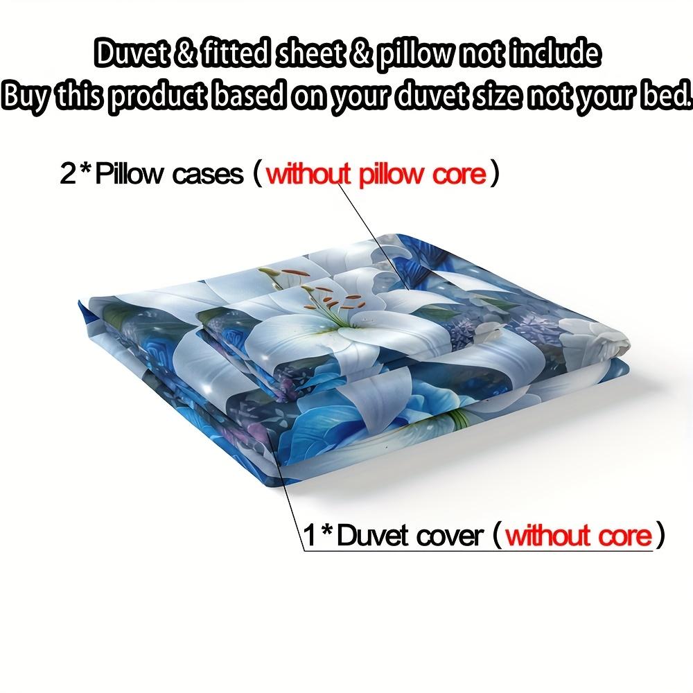 2/3Pcs Blue Lily Fleece Duvet Cover Set (1 Duvet Cover, 2 Pillowcases, Excluding Filling), Blue Lily Digital Printed Bedding Set