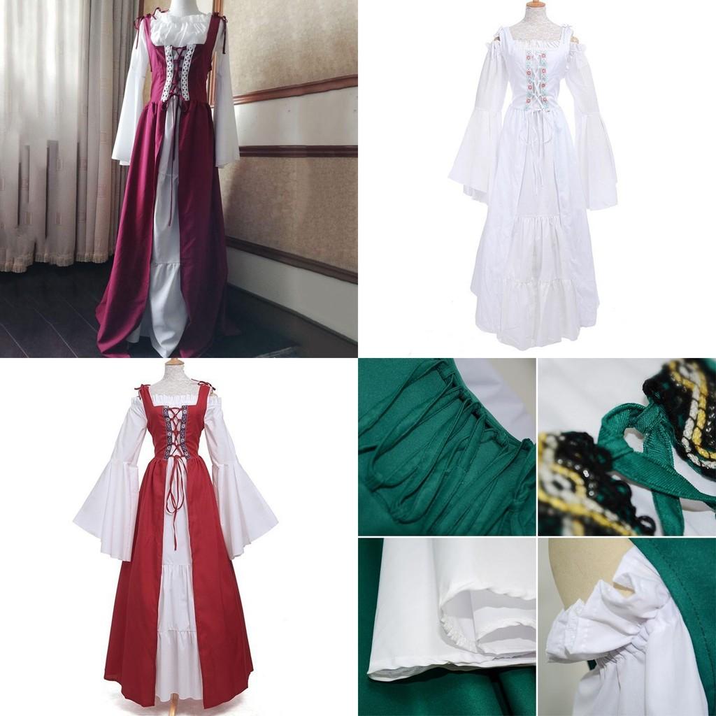 Stunning Women's Floor Length Renaissance Medieval Gown Featuring Off Shoulder Design And Elastic Waist