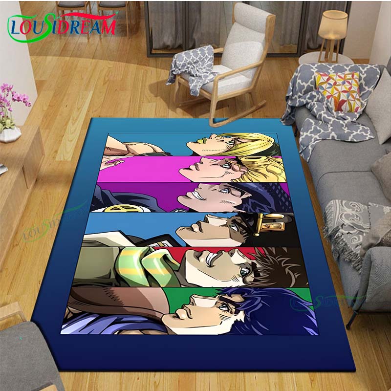 Tappeti Classici Cartone Animato J-JoJo's Bizarre Adventure Tappeto Antiscivolo per Soggiorno Tappetini per Camera da Letto dei Bambini Tappeto da Gioco Tappeto Grande Decorazione