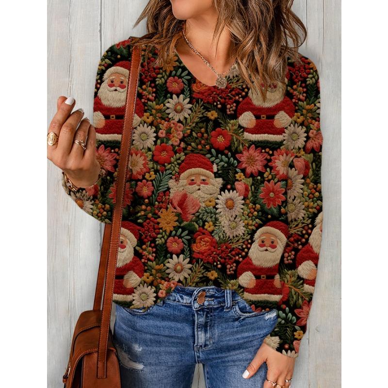 2025 Neue Herbst- und Wintermode Modischer und Niedlicher Weihnachten Allover-Druck Rundhals Nerzfell-Druckpullover