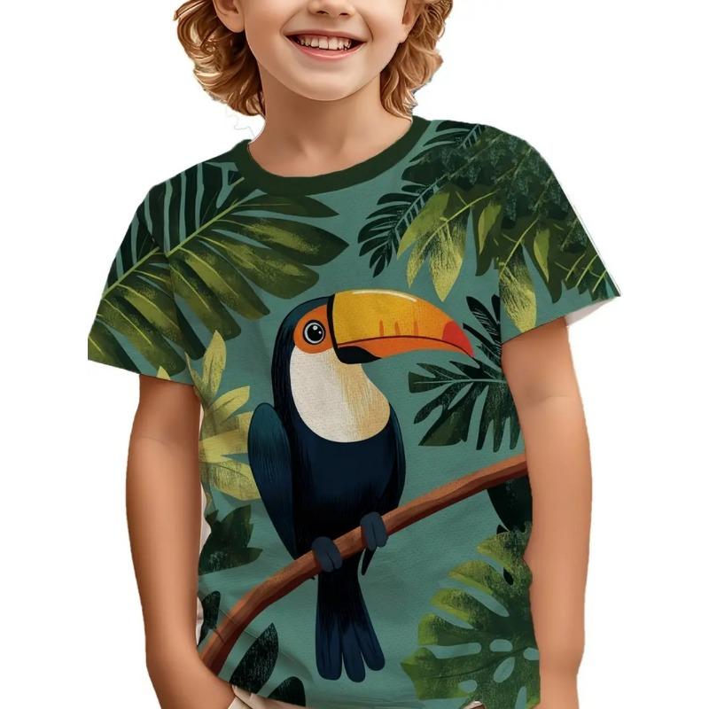 Boy's Fashion 3D Printed T-Shirt - Short Sleeve Crew Neck Casual Streetwear Bike Design for Young People