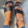 2021 Summer European & American Pearl Flat-Bottom Sandals - Women's Large Size, Hollow Design