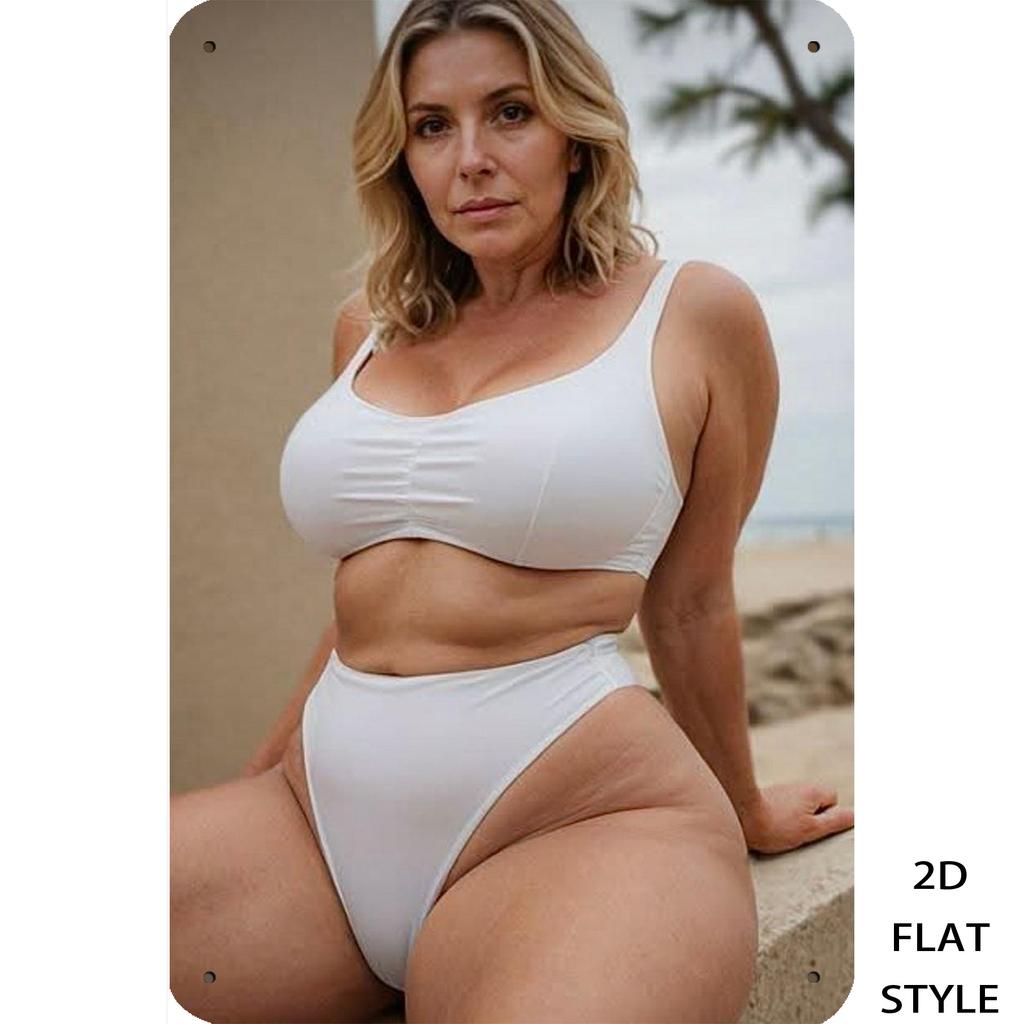 Plus Size Woman In White Bikini D Flat HD Metal Picture Wall Art Decor for Home Living Room Bedroom Modern Body Positive Decora