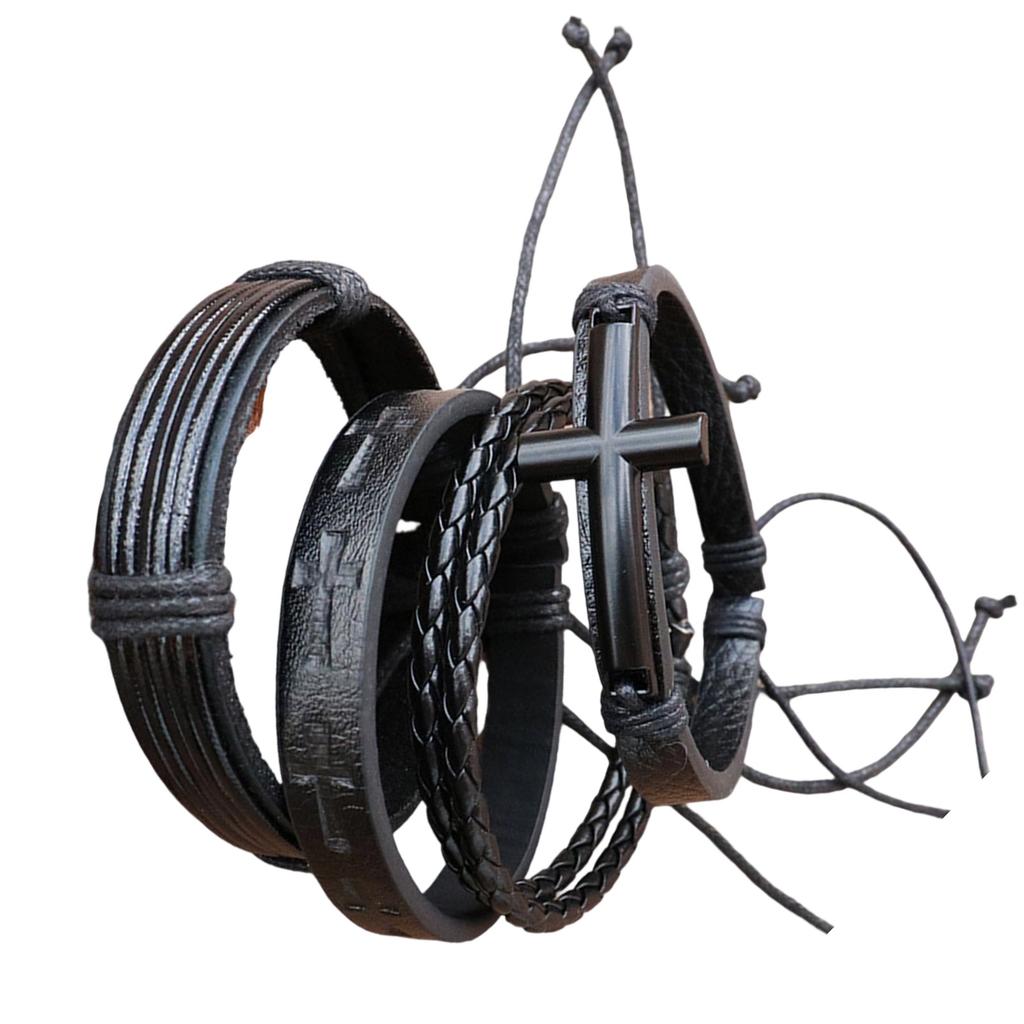 4Peces Multifuntional Leather Bracelet Fashion Wristband Adjustable Bracelet Suitable for Parties and Casual Outings