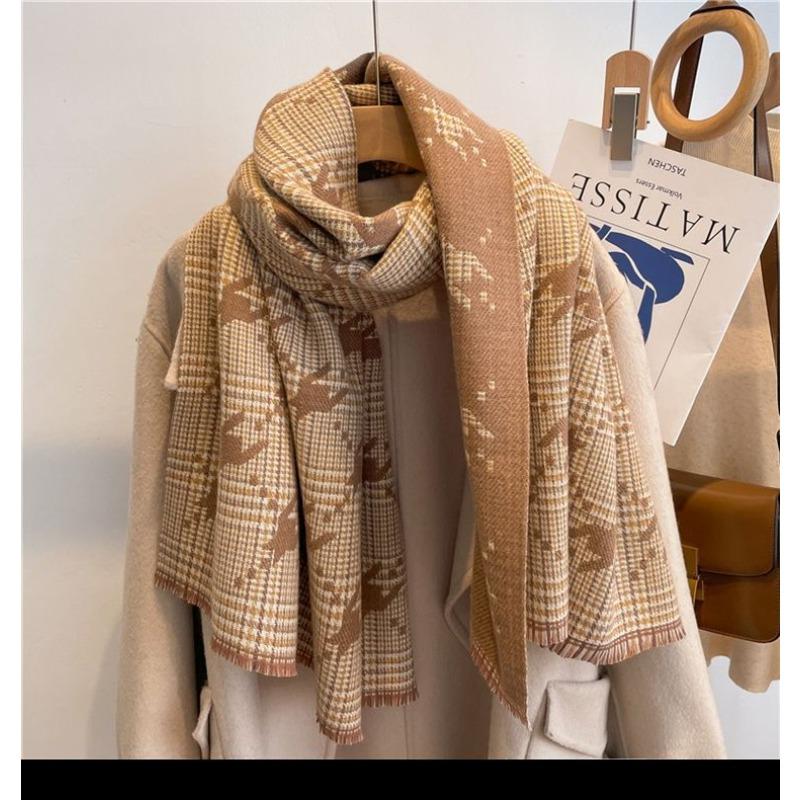 Scarf Women's Winter Korean Style New Imitation Cashmere Classic Houndstooth Plaid Long Warm Scarf Versatile High End Trendy