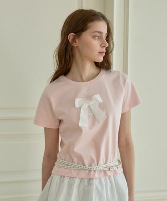 PINK PINEAPPLE Sweet Ribbon Half T-Shirt_Pink