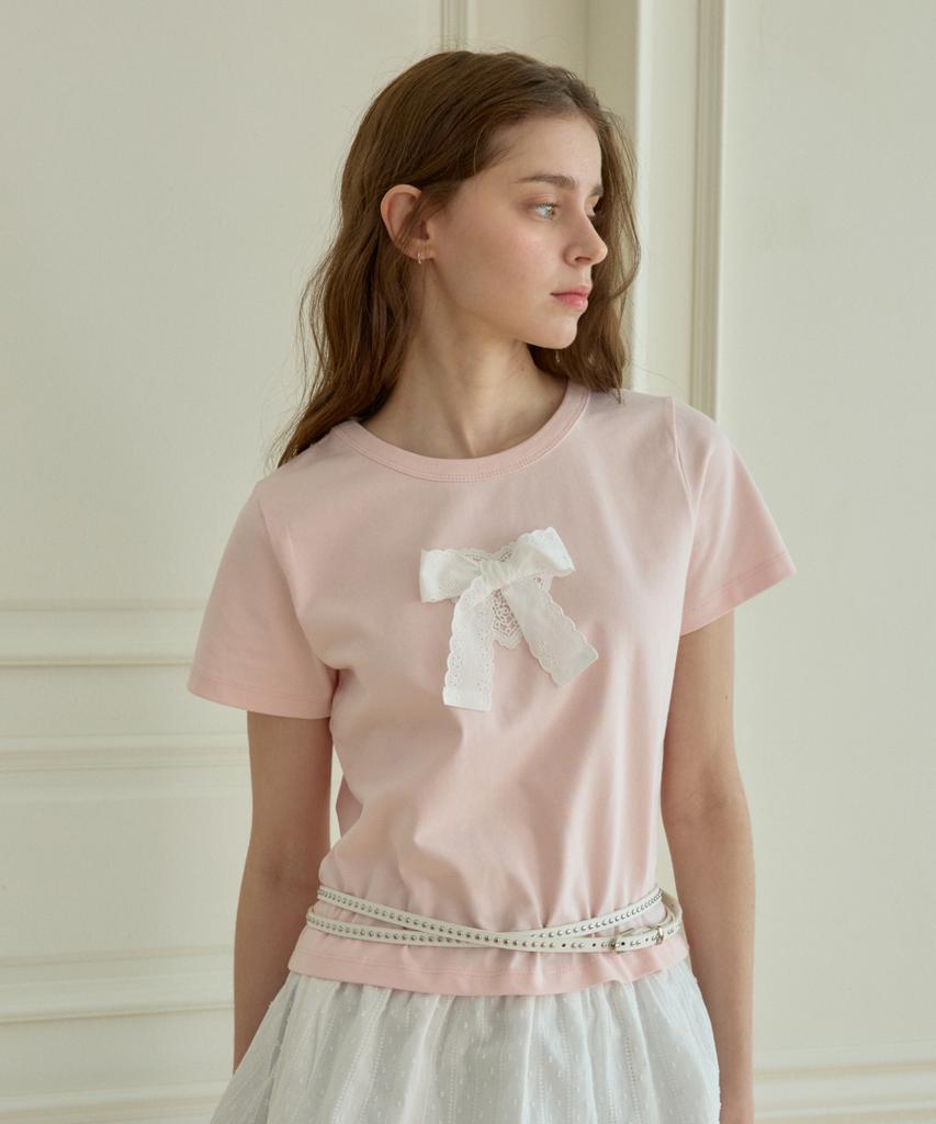 PINK PINEAPPLE Sweet Ribbon Half T-Shirt_Pink