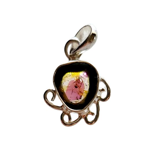 Natural Red Watermelon Tourmaline Gemstone 925 Sterling Silver Pendant, Gift029