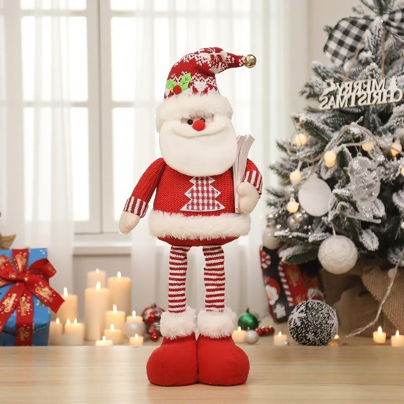 Christmas Cartoon Knitted Stretch Doll Ornament Santa Claus Snowman Elk Stand up Ornament Festival Scene Decoration