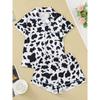 Two-piece set of women's pajamas lapel top and trousers cow pattern summer casual women's pajamas home wear