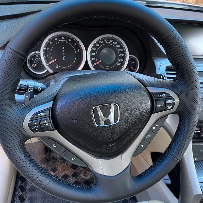 DIY Hand-stitched Non-slip Black Microfiber Leather Car Steering Wheel Cover For Honda Spirior OId Accord Car Accessories