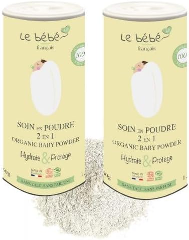 Lot de 2 SOINS EN POUDRE 2 EN 1 apaise, soulage les peaux fragiles 100% bio & végétal poudrier 2x50g