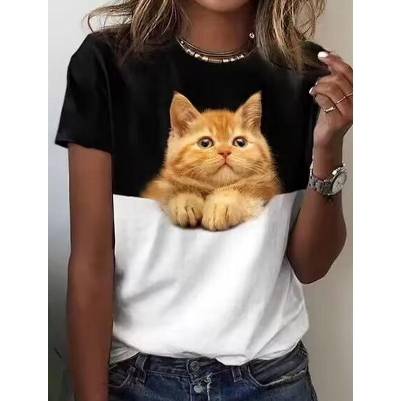 3D Cat Cartoon Couple Trendy Brand Women's T-shirt Short Sleeve T-shirt