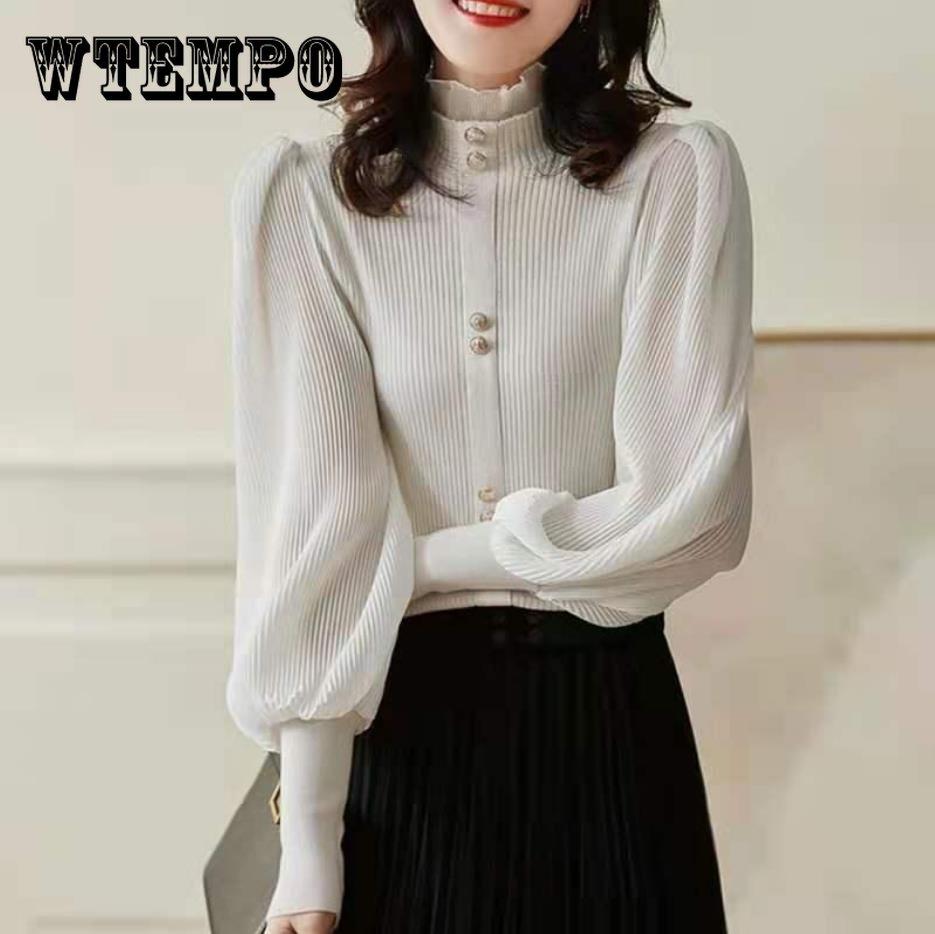 

Осенне-зимний французский женский свитер с высоким воротом, элегантный темпераментный вязаный свитер, тонкая повседневная рубашка с ушками из дикого дерева на талии