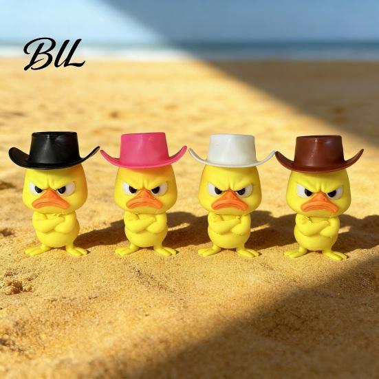 Trendy Room Decor Angry Duck Desk Figurine, 3D Printed Yellow Office Decoration with Cowboy Table Ornaments Hat, Little Animal Ornament for