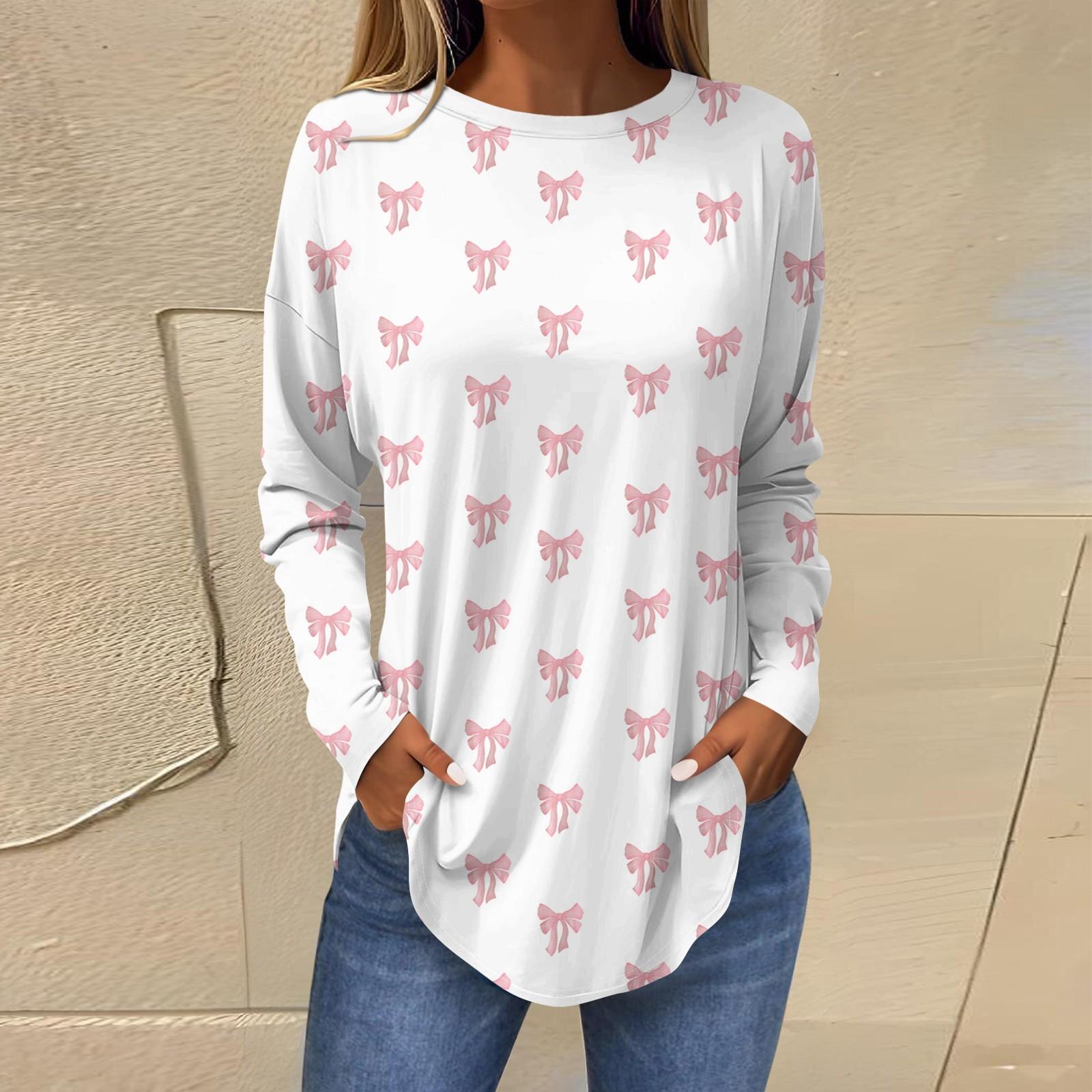 

Valentines Day Shirts for Women Cute Love Heart Print T-Shirt Long Sleeve Tunic Tops Cotton Pullovers XXL білий