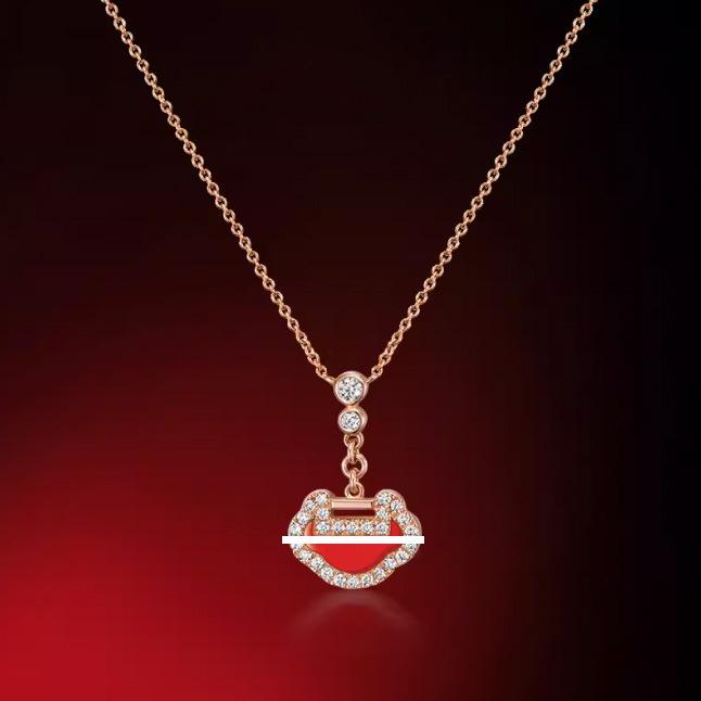 Women's Red Agate & White Mother-of-Pearl Pendant Necklace with 18k Rose Gold and Diamond Accents on a 925 Silver-Plated Clavicle Chain