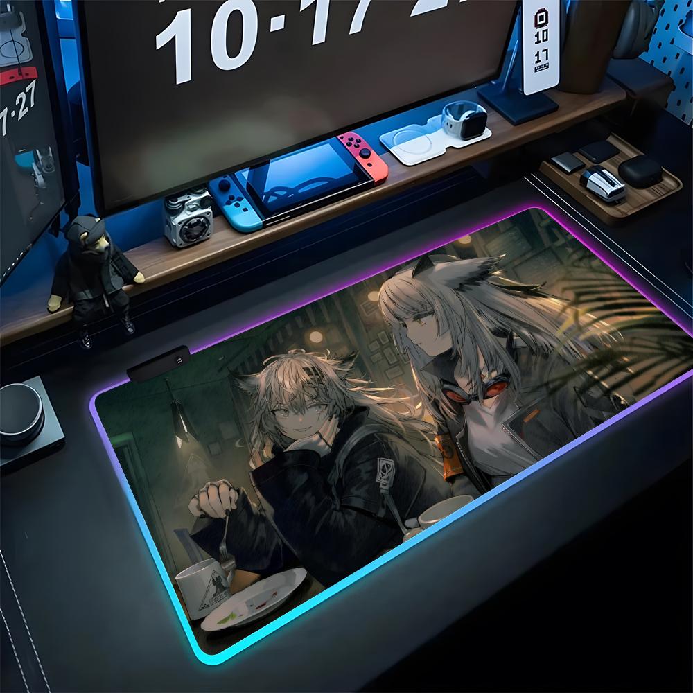 Arknights Mouse Pad Gaming Rgb Mousepad Backlit Cool Keyboard Gamer Girl Xxl Laptop Mat Table Pads Deskpad