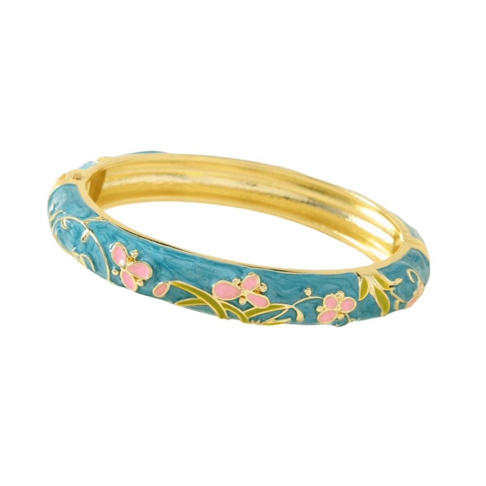 Elegant Cloisonne Bangle Rhinestone Retro Court Floral Bangle Charming Enamel Bracelet  Fashion
