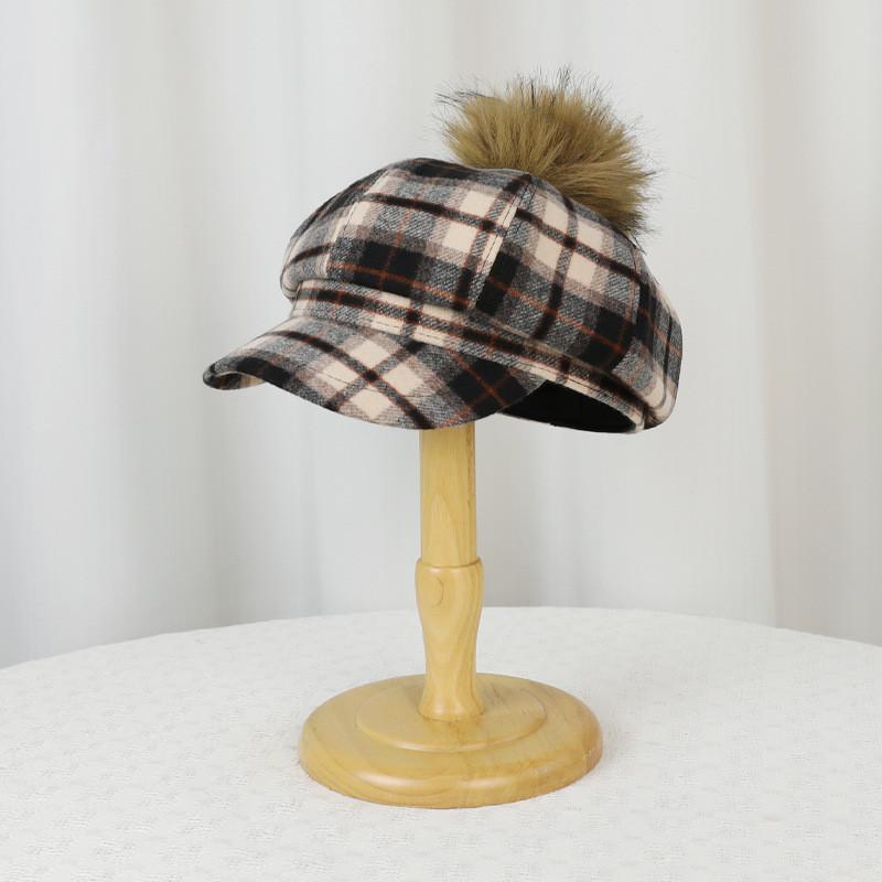 Vintage Karo-Barett für Damen mit warmem Fleece Winter-Modeaccessoire