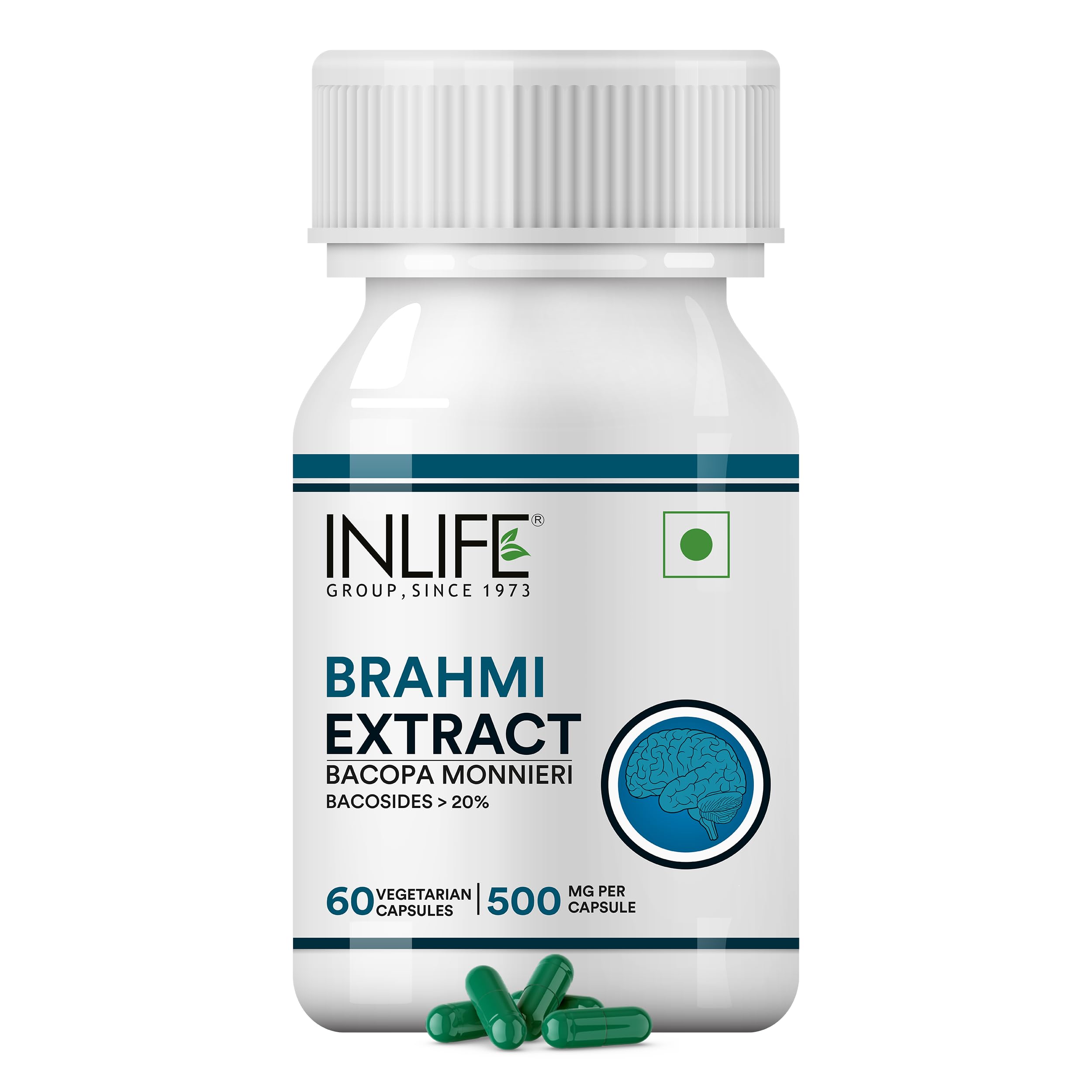 

INLIFE Brahmi Capsules 500mg | Bacopa Monnieri Extract | Bacosides 20% I Ayurvedic Herbal Supplement - 60 Vegetarian Capsules (Pack of 1)