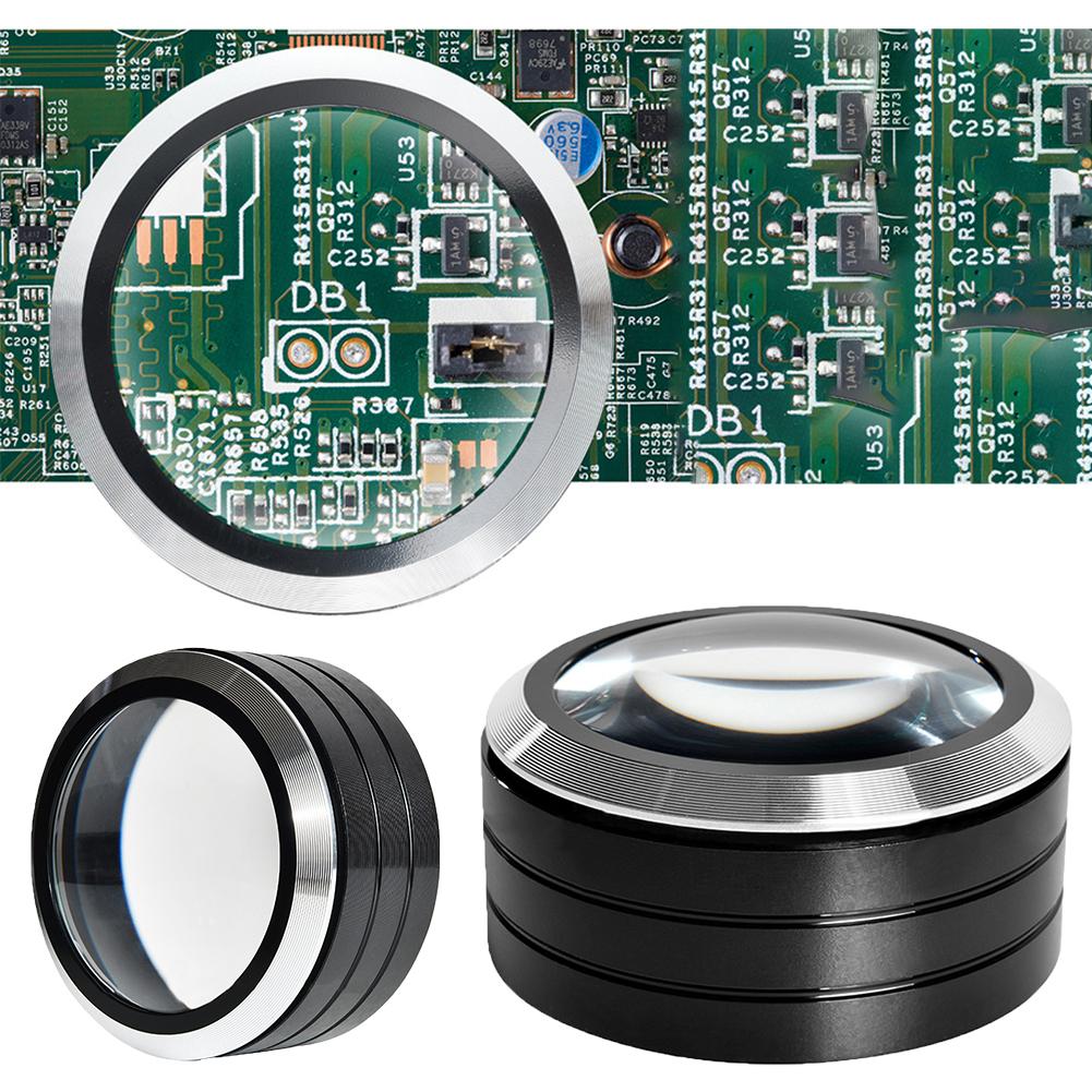 5X Kuppformad Bordsförstoringsglas 70 mm Optiskt Glas 6 LED Lins Läsförstoringsglas för Kartor Smycken Läsförstoringsglas för Att Läsa Böcker